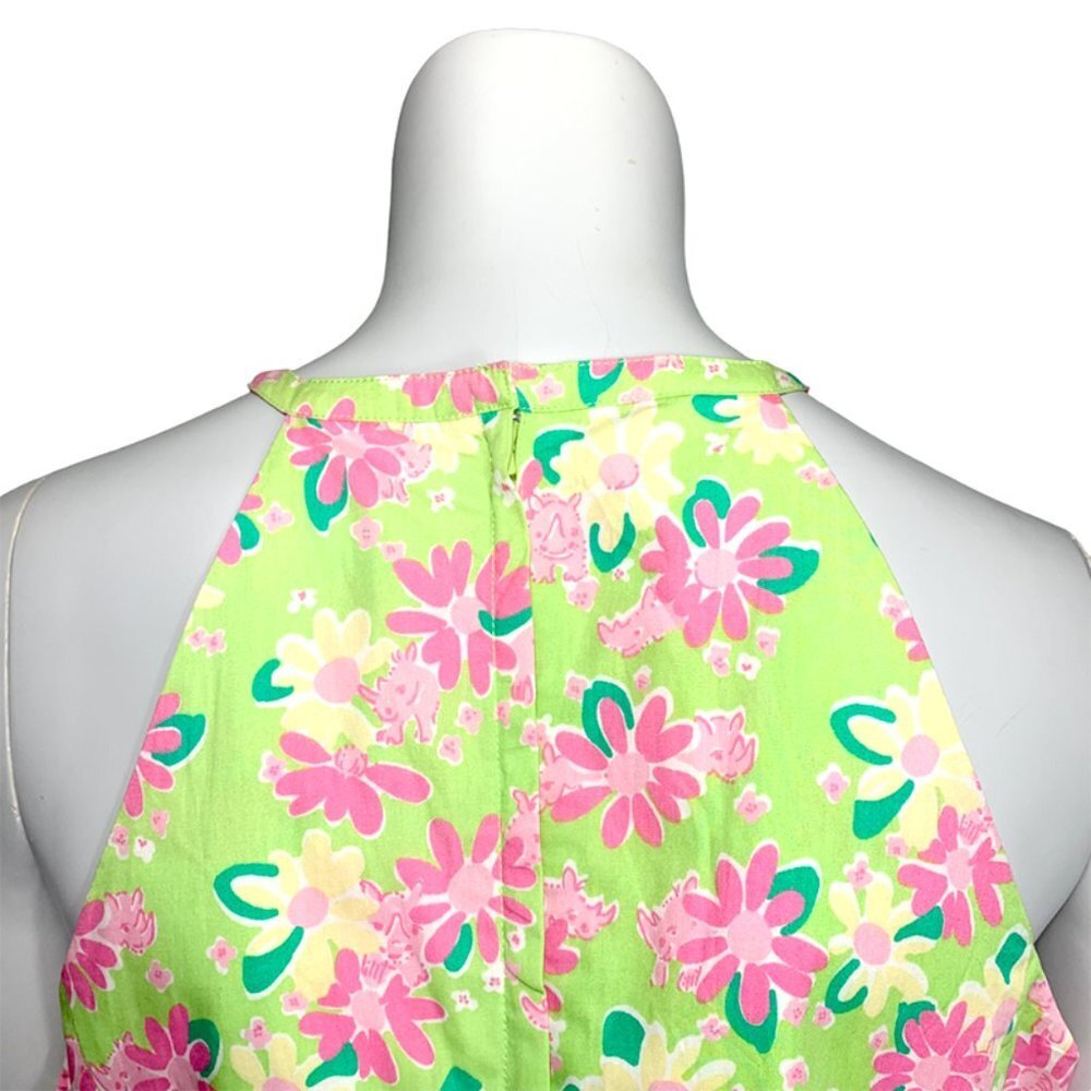 LILLY PULITZER VINTAGE 90's Rhino + Floral Print Halter Dress With Crochet Trim - Picture 5 of 8
